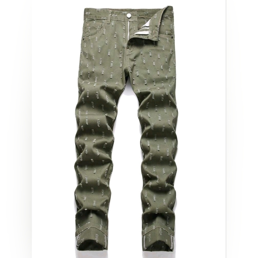 Stylish Olive Green Patterned Pants - image 1